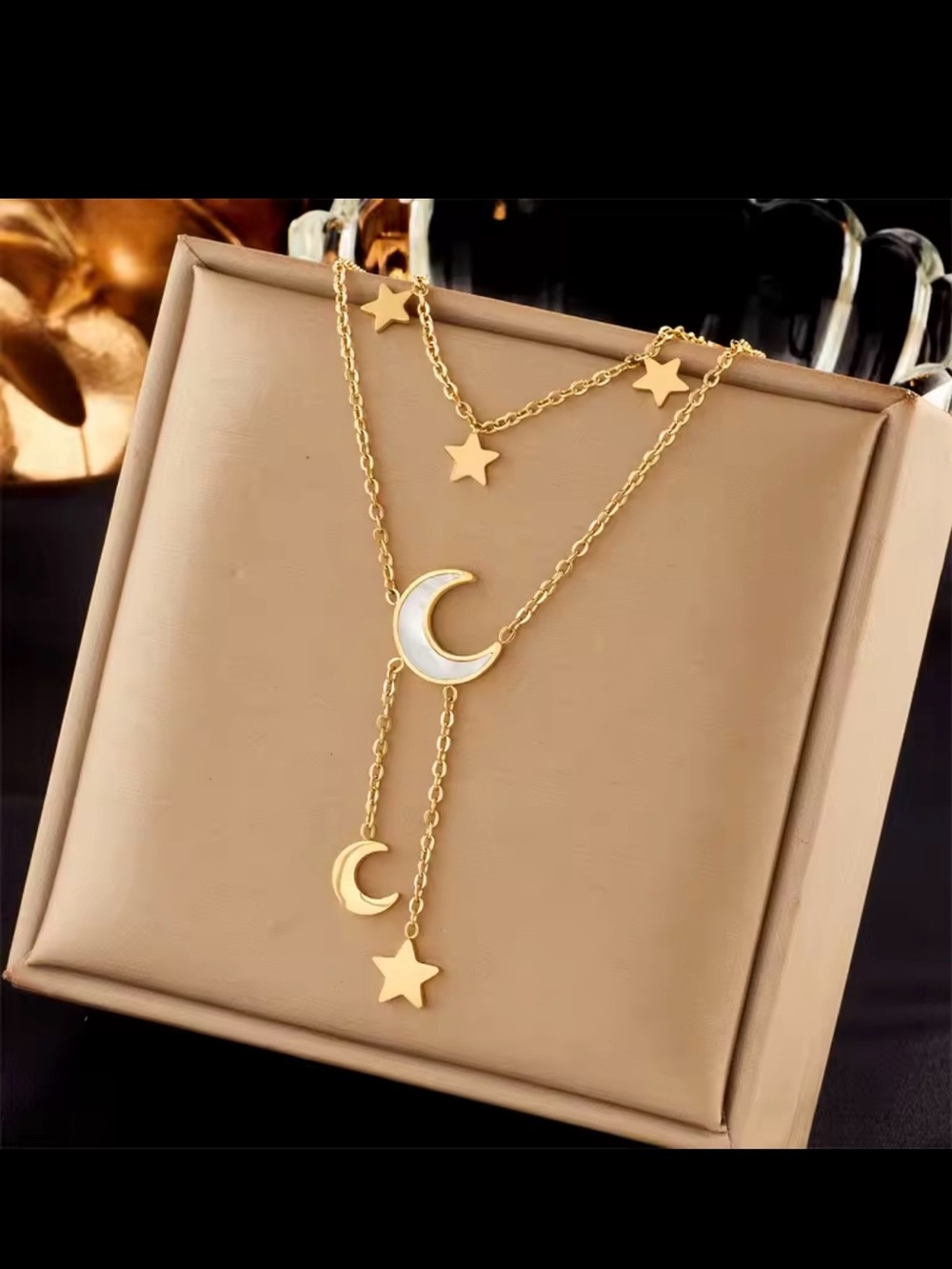 Gold Moon & Star Layered Necklace - Gold Color